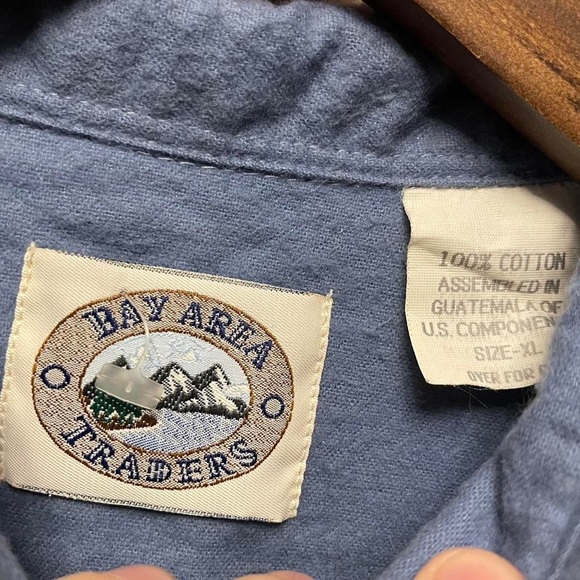 vintage 90s 2000s casual blue button up collared long sleeve flannel w/ pockets - Picture 4 of 8